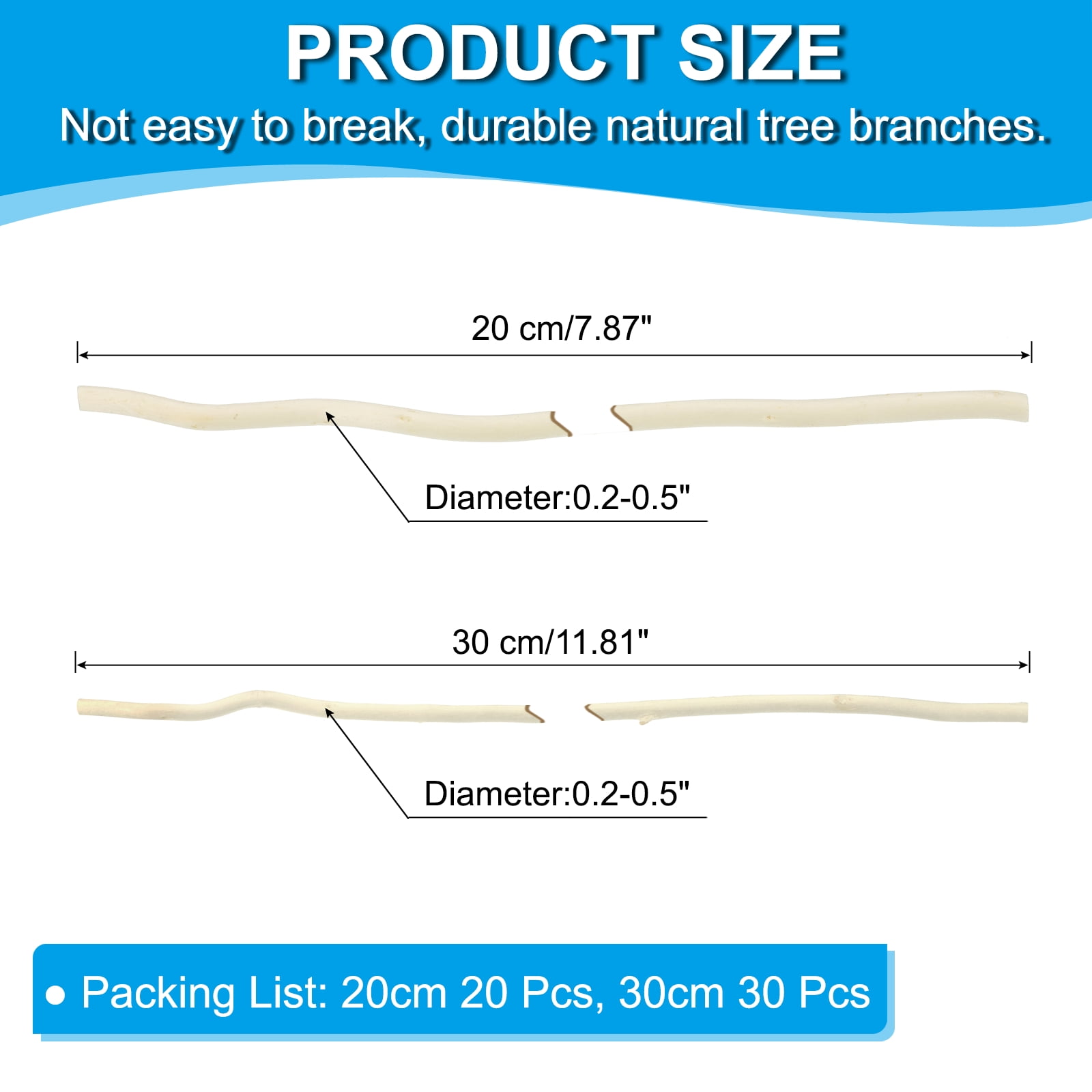 Uxcell 50 Pcs / 2 Size Wood Log Sticks, 0.2-0.5inch inch in Diameter Natural Wood Craft Sticks, Dried Wood Sticks Decorative Wood Branch Sticks for DIY Crafts Accessory Photo Props, White