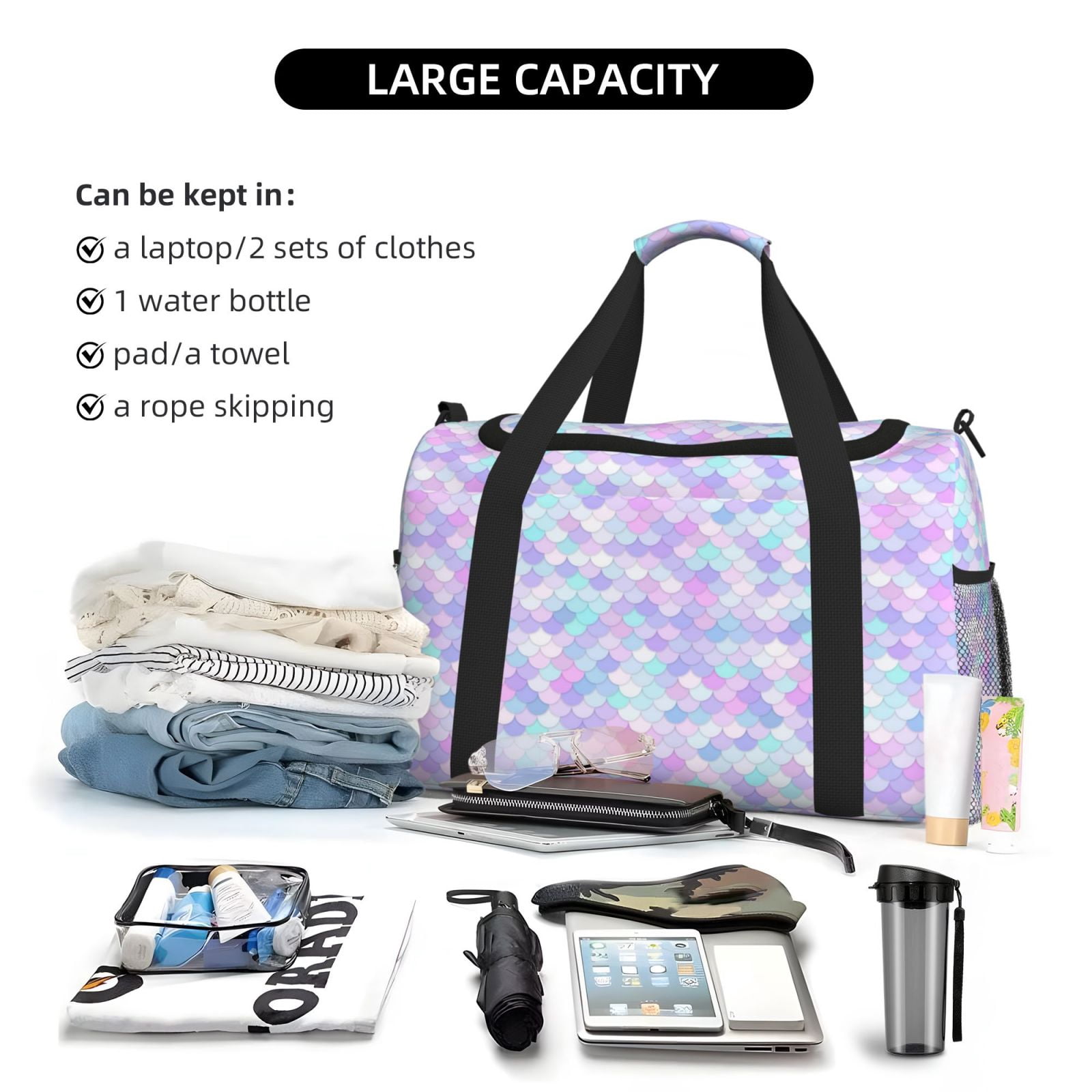Fuzoiu Rainbow Scales Print Travel Duffle Bag,Carry On Tote Bags,Duffel Bag,Sport Gym Bag, Hospital Bag for Labor and Delivery, Overnight Bag,Luggage Bag
