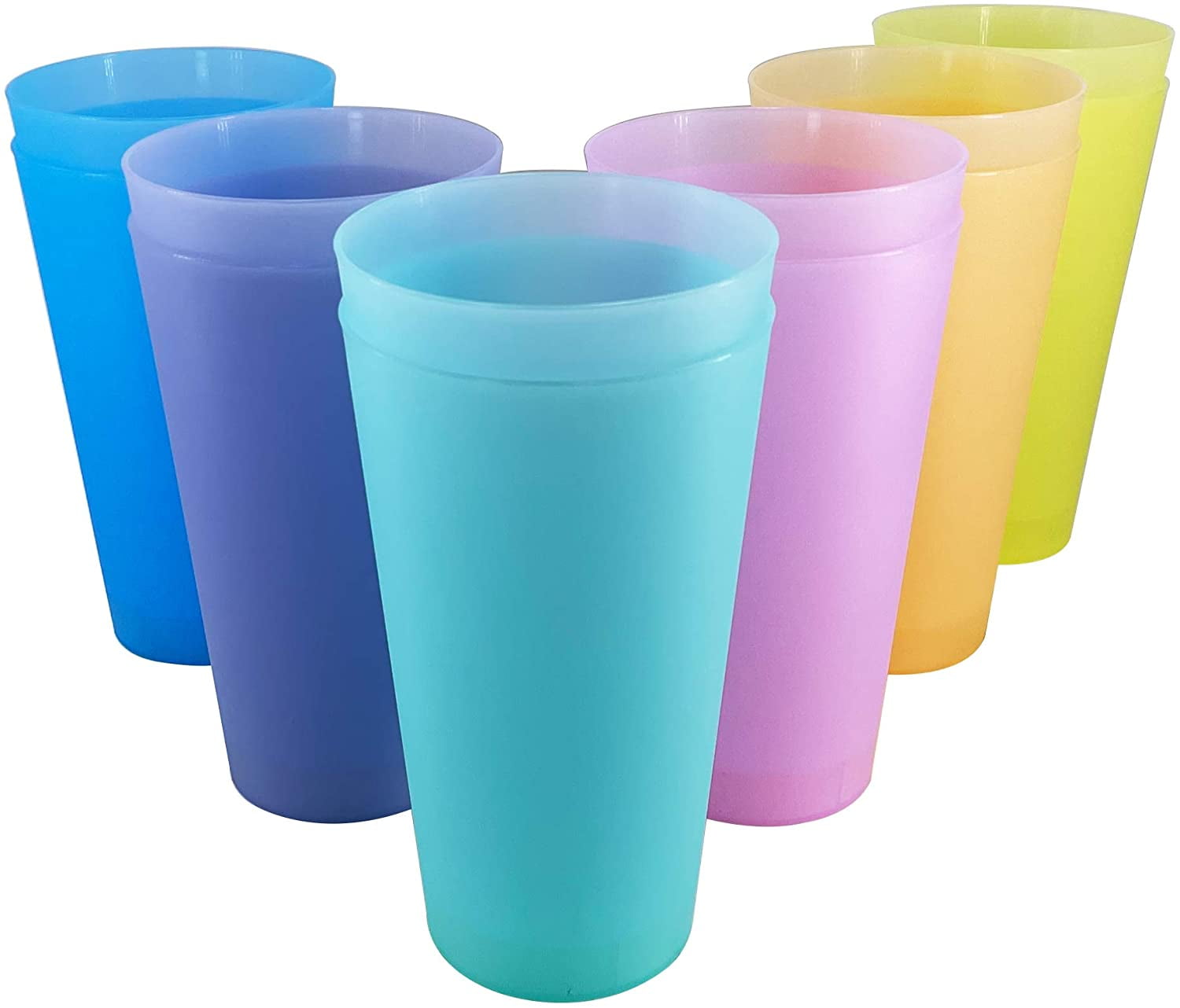 Large Cups 32-ounce Plastic Tumblers BPA-free Reusable Dishwasher Safe Blue Color Set of 12 for Kids Women Men 