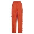 thumbnail image 4 of Wenyuyu Womens Baggy Trousers Lounge Cozy Elastic Hight Waist Pants Trendy Side Button Decor Summer Solid Pants with Pockets Orange L, 4 of 7