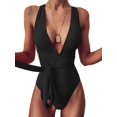 thumbnail image 1 of Maillot de Bain une Pièce Sexy à Bretelles Croisées, String Échancré Brésilien, Noir, L, 1 of 5