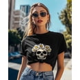 thumbnail image 4 of T Shirts for Women,Daisy Flower Skull T Shirt Short Sleeve Loose Fit Tee Tops Crewneck Womens Casual T-Shirts for Teen Girls, 4 of 8
