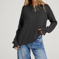 thumbnail image 4 of Sheghy Workout Tops for Women Cool Season Simple Crewneck Relaxed Fit Solid Color Long Sleeve Knitted Pullover Black S, 4 of 5