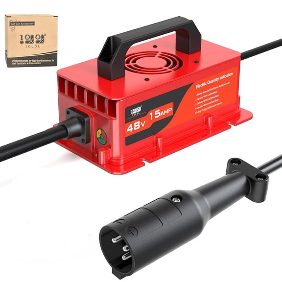 10L0L Golf Cart Battery Charger for Club Car DS Precedent, 15A 48V 3-Pin Round Plug Golf Cart Rapid Charger, Red