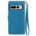 thumbnail image 3 of Nalacover Wallet Case for Google Pixel 7 Pro, Embossed Pattern Design Zipper Pocket Handbag Wrist Strap Premium PU Leather Flip Cover with Card Slots Holder Magnetic Clasp Kickstand Case, Blue, 3 of 6