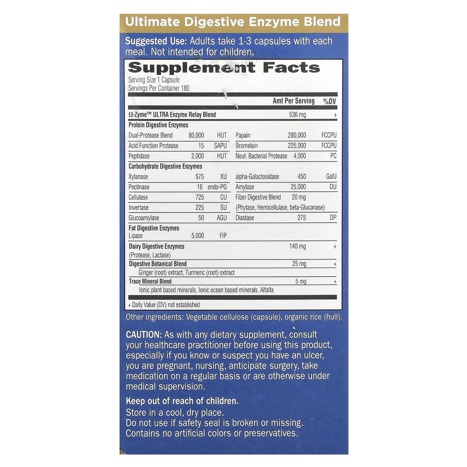 Garden of Life - Omega Zyme Ultra Digestive Enzyme Blend - 180 Vegetarian Capsules