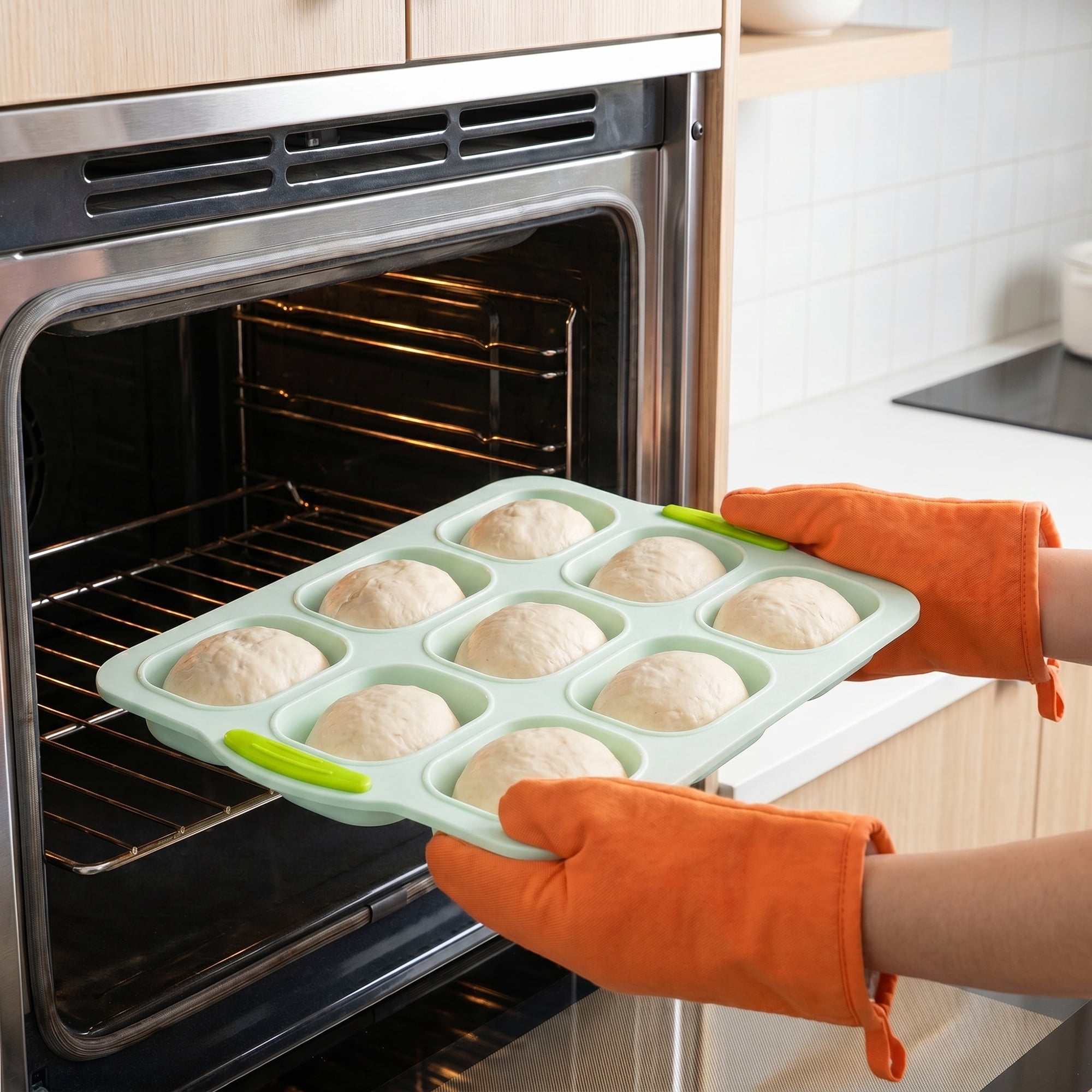 Unique Bargains Baking Pan 9-Cell Ventilated Tray with Handles Mint Green 13.2"x9.3"x1"