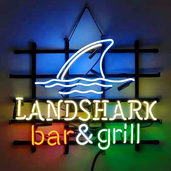 Queen Sense 20"x16" Landsharks Land Shark Bar & Grill Fin Neon Sign Wall Decor Handmade Artwork Bar Pub Man Cave Neon Light W120LSBG