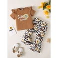 thumbnail image 3 of 12 Months Baby Girls Clothes 18 Months Girls 2PCS Outfits Set Letter Print Toddler Girls Short Sleeve Top Camo Pants Set Brown, 3 of 8
