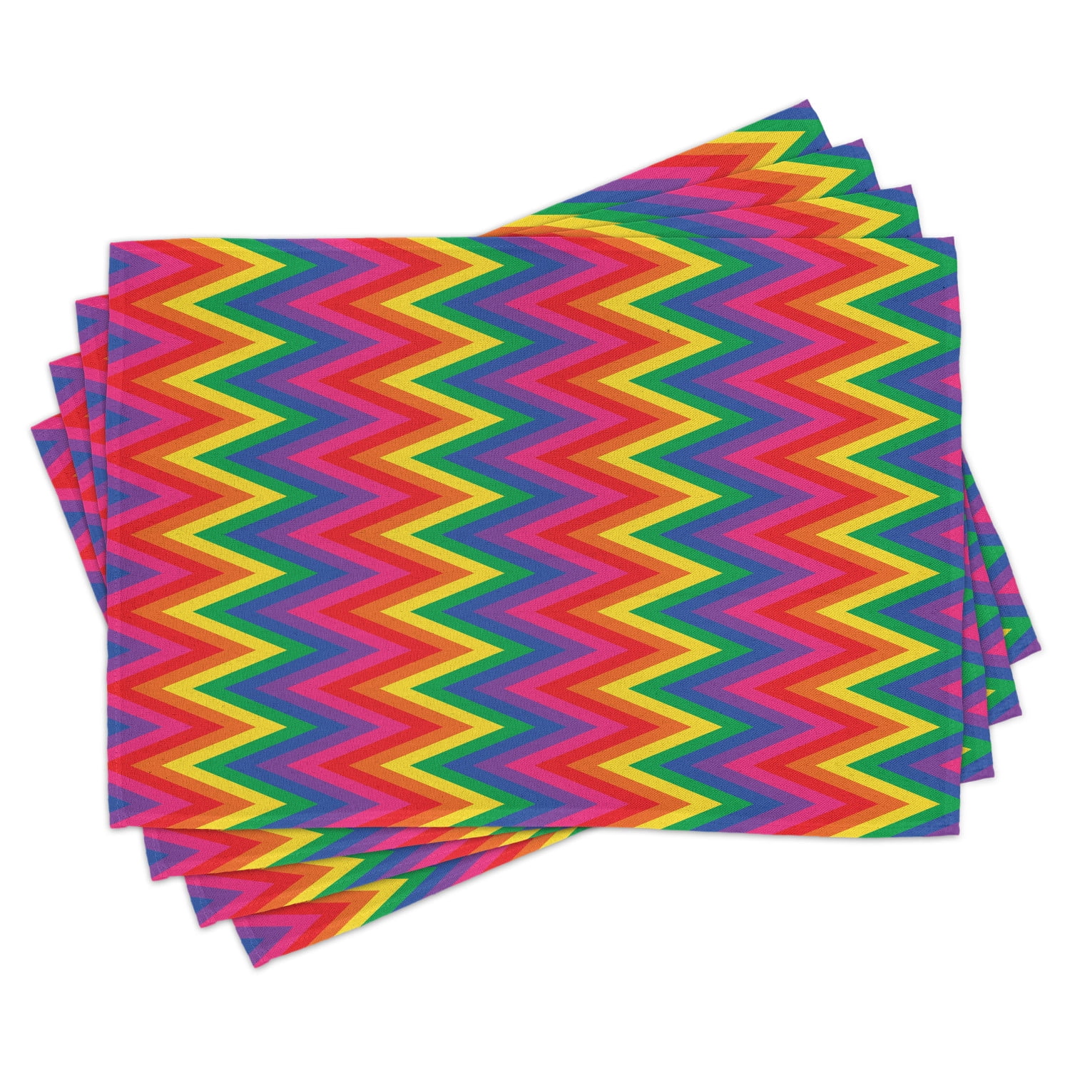 Groovy Placemats Set of 4 Rainbow Zig Zag Vertical Chevron Pattern