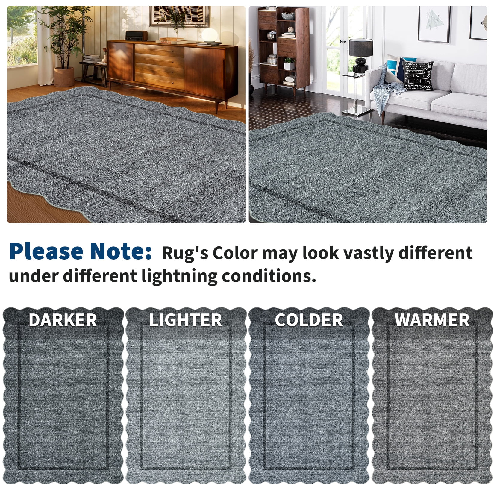 HOMERRY Large Scalloped Border Non-Shedding Area Rug 9' x 12' for Living Room Washable Indoor Carpet, Gray