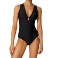 thumbnail image 1 of Women's Ruffled Swimsuit V Neck Lace Up Polyester Removable Cups for Tropical Vacations, 1 of 8