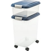 IRIS USA 30 lbs & 11 lbs Combo Airtight Dog Food Storage Container, Stackable Treat Box, Casters, Keep Fresh, Easy Mobility, Navy