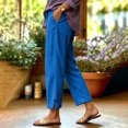 thumbnail image 6 of Corduroy Pants for Women Solid Casual Elastic High Waisted Pull On Straight Leg Trousers with Pockets Side Slit Everyday Spring Fall Blue, 6 of 9