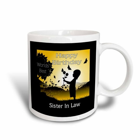 3dRose Image of Happy Birthday Sister In Law In Silhouette And Yellow - Ceramic Mug,