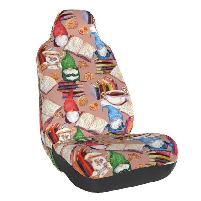 Wukai Gnomes Books Tea Cups Full Set Car Seat Covers with Soft Padding Universal Auto Front Seats Protector and Cushion Mat