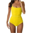 thumbnail image 1 of Women Strappy Back Solid Color Belted Conjoined Swimsuits Bikini Swimdress, 1 of 6