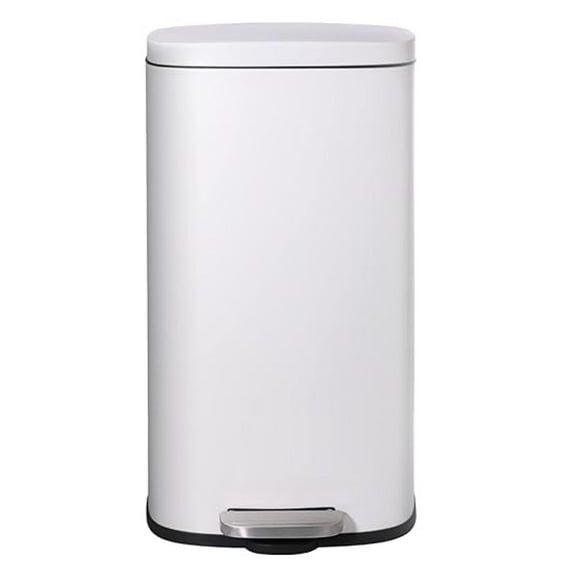 Stainless Steel Trash Can, 8 Gal Step Waste Bin with Lid & Inner Bucket - Kitchen, Bathroom, Bedroom - White