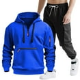 thumbnail image 2 of Havenre Fleece Lined Men Tracksuit Set 2 Piece Sets Fall Winter Tactical Hoodies Quarter Zip Pullover Sweatshirt Tops & Cargo Joggers Sweatpants Athletic Sweatsuits with Multi-Pockets Blue XXXL, 2 of 9