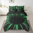 thumbnail image 2 of Black Light Green Bed in a Bag Queen Comforter Set 7 Piece,3D Black Hole Abstract Geometric Bedding Sets,Modern Striped Circle Swirl Sheet Set with Comforter,Geometry Stripes Line Bed Set, 2 of 6