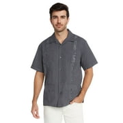 9 Crowns Essentials Men's Guayabera Button Down Shirt (Dark Gray, 3XL)