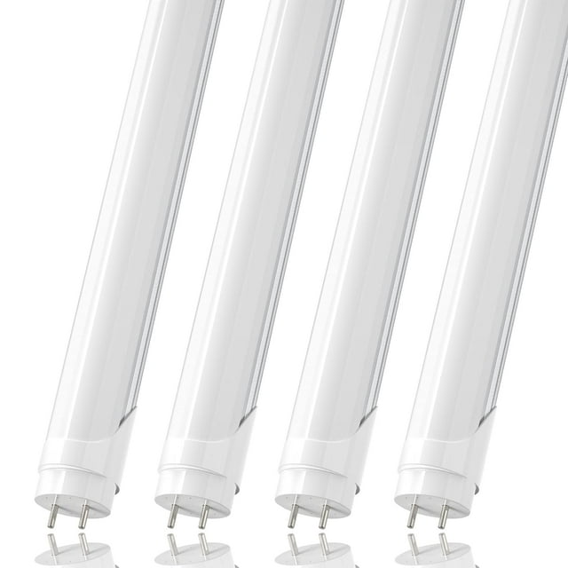 JESLED T8 T12 4FT LED Light Bulbs, 24W 5000K Daylight, 3000LM, 4 Foot Fluorescent Tube Replacement, Double Row 192LEDs, Frosted, Dual-end Powered, Ballast Bypass, Garage Warehouse Shop Lights (4-Pack)