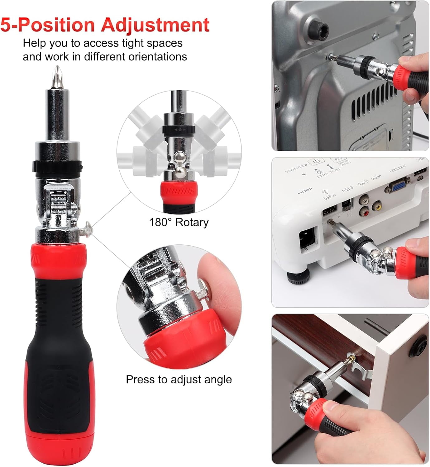 RGHJAR-SHARDEN Ratcheting Screwdriver 13-in-1 Multibit Screwdriver All in One Screwdriver Set with Phillips, Flat Head, Torx Security, Hex, Robertson, 180 Degree Pivoting Adjustable Angled Screw Driv