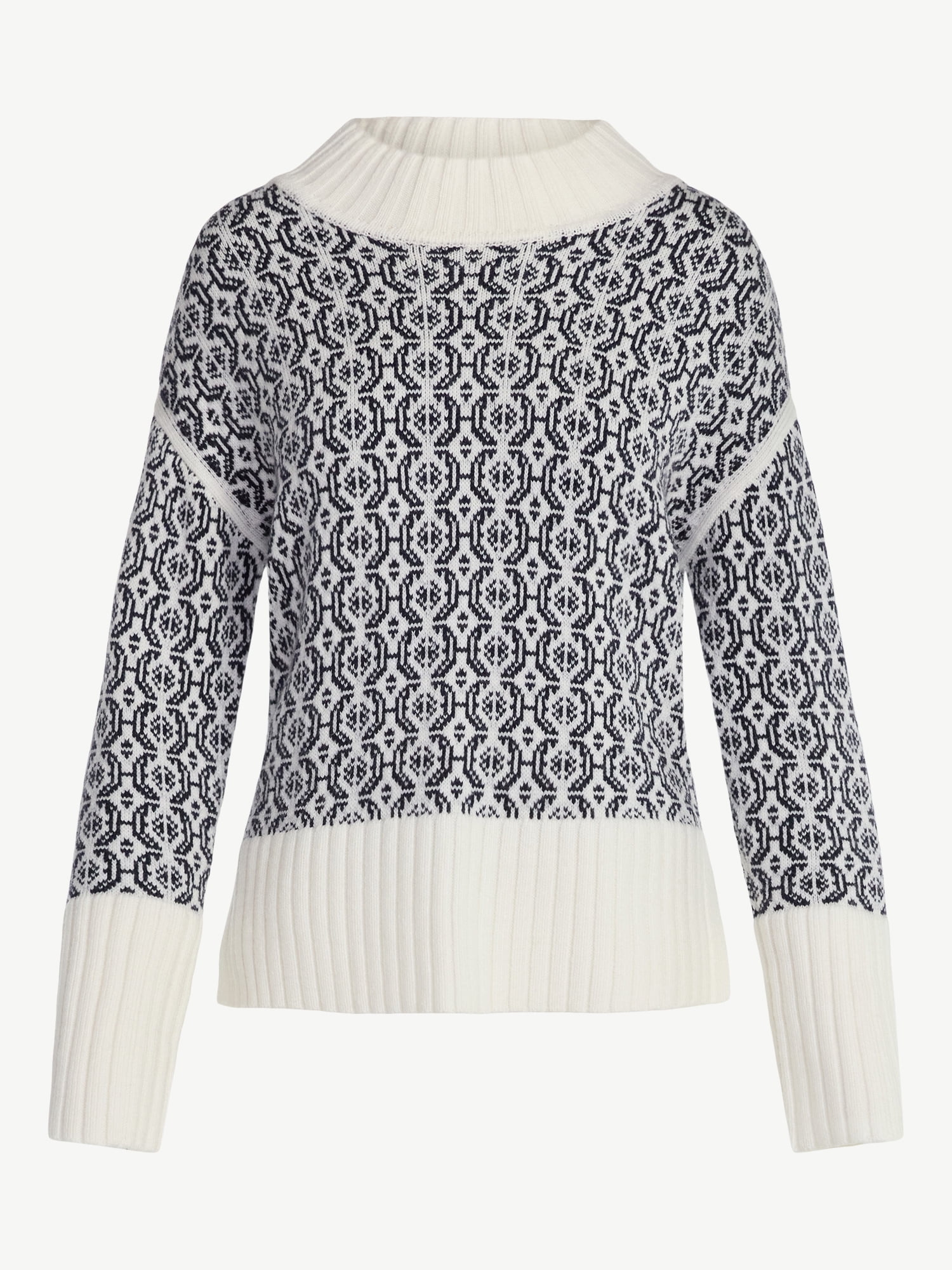 Free Assembly Women's Patterned Mock Neck Sweater with Tall Cuffs, Midweight, Sizes XS-XXL