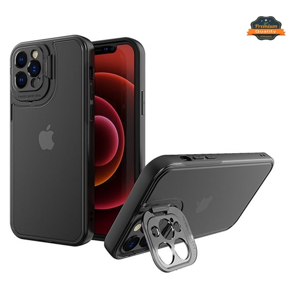 For Apple iPhone 13 Pro Max (6.7") Cases with Kickstand & Camera Protection Hybrid Rubber Bumper Shockproof Anti-Slip Drop Phone Case Cover by Xpression [Black]