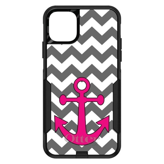 DistinctInk OtterBox Commuter Custom Case for Apple iPhone 15 (6.1" Screen) - Nautical Chevron Anchor Design - Wireless Charging Compatible