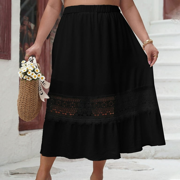Womens Skirts Plus Size Tea Length Black Skirt Buy Trendyol Plus
