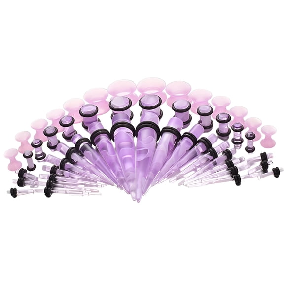 DESIGNICE 50Pcs Ear Stretching Kit Acrylic 14G-00G Ear Tapers and Silicone Tunnel Marble Pattern Ear Stretchers Expander Piercing Set Body Jewelry (Purple)