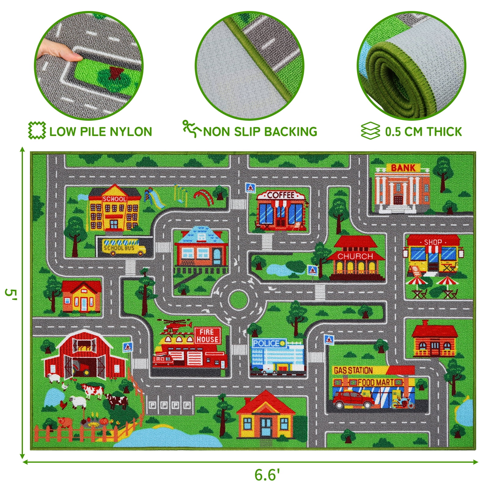 Kids Carpet Playmat Rug6.6'x5', Car Rug for Kids Cars, Non-Slip Town City Road Map Kids Rug for Playroom Bedroom Boys, Kids Car Mat Road Rug, Track Rug Car Play Rug for Kids