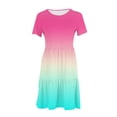 thumbnail image 4 of AherBiu Robe T-Shirt pour Femme Été Décontractée Col Rond Robe Courte Couleur Dégradée Manches Courtes Robe Mini, 4 of 5