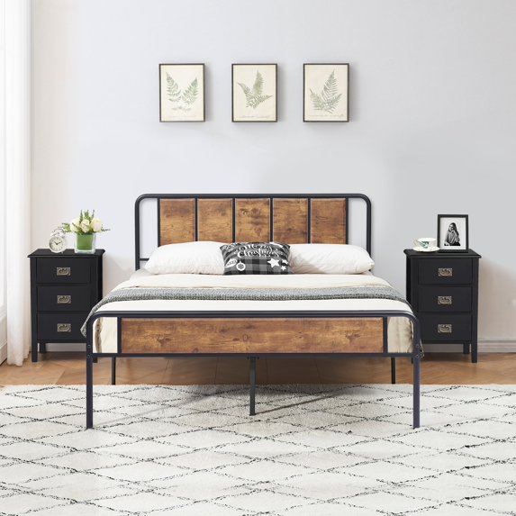 VECELO 3-Piece Bedroom Sets Metal Bed Frame and 2 Nightstands