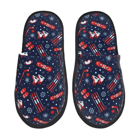 

Fuzoiu Winter Outdoors Sports Print Unisex Furry Slippers Plush Indoor Shoes Trendy House Slippers Anti-Skid EVA Sole House Shoes for Home Office and Travel -Large