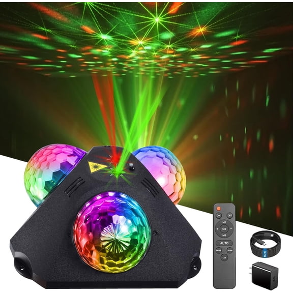 DJ Party Lights Ball Light,Sound Activated Lights Red and Green Pattern Lamp Strobe Lighting for Home Club Karaoke Christmas Halloween Birthday Wedding Dancing