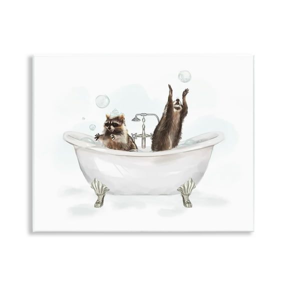 Stupell Industries Raccoons Catching Bubbles Typography Painting Unframed Art Print Wall Art, 14 x 11