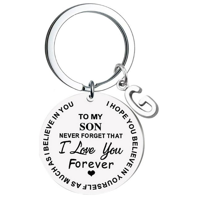 TIMIFIS Key Chain DIY To My SON Stainless Steel Last Name 26 Letter Keychain 2.5cm Valentine'S Day Gift