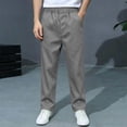 thumbnail image 2 of Boys School Uniform Pants Pull-On Loose Fit Lightweight Workwear Flat Front Elastic Waisted Straight Trousers with Pockets Gray 9-10 Years, 2 of 9