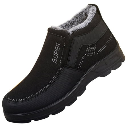 

XDDST Boots for Men Fashionable Winter Men Snow Boots Thick Soled Non Slip Solid Color Simple Design Plush Warm High Top Slip On Warm Fur Lined Winter Snow Boots