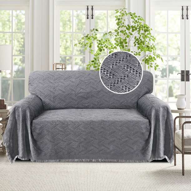 Funda de sofá gris, protector de sofá, fundas de sofá lavables para perros, con tela tejida geométrica (35,4 x 70,9 pulgadas, gris)