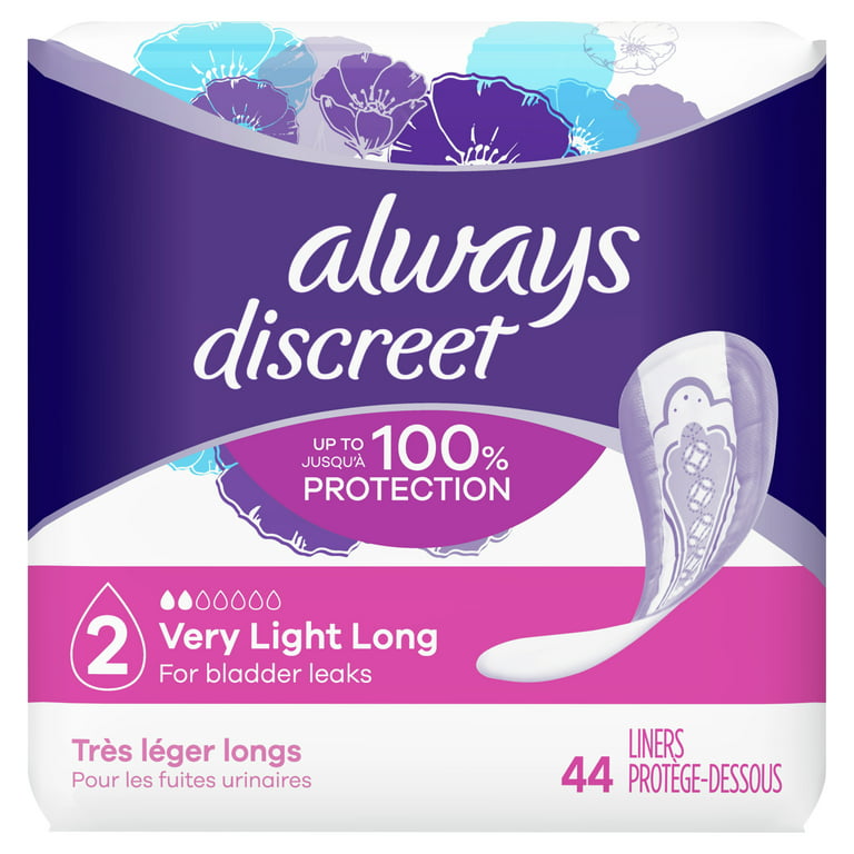 Always Discreet Postpartum Incontinence Liners, Very Light Absorb, Long  Length, 44 Ct 