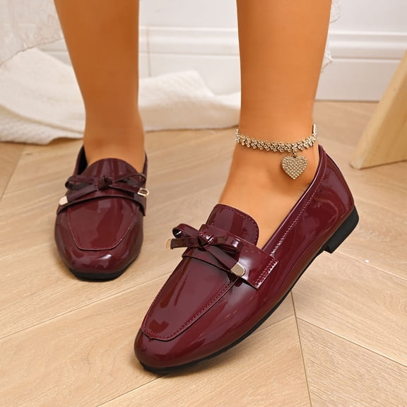 WHLBF Womens Shoes Bow Soft Sole Casual Plus Size Soft Leather Round Toe Shoe Size 7.5