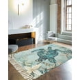 thumbnail image 4 of Teal Turtle Coastal Large Area Rug 4x6ft Woven Runner Rug,Summer Beach Nautical Starfish Washable Living Room Bedroom Kitchen Bathroom Classroom Carpet with Tassels,Indoor Outdoor Throw Door Mat, 4 of 5