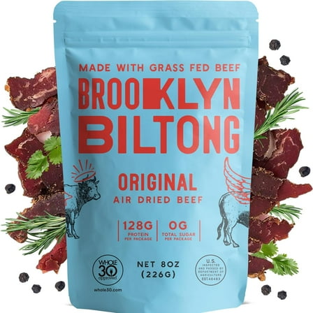 Brooklyn Biltong - Air Dried Grass Fed Beef Snack - Whole30 Approved, Paleo, Keto, Gluten Free, Sugar Free, Made in USA (Original)