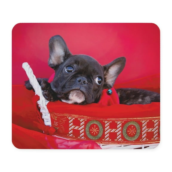 CafePress - Black Frenchie In Christmas Basket Mousepad - Non-slip Rubber Mousepad, Gaming Mouse Pad