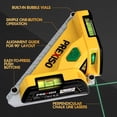 thumbnail image 6 of PREXISO Square Laser-65Ft Green Beam Floor Tile Laser Level, Tile Laser Line Projection, Angle 90 degree Aluminum Base Magnetic Level Square Built-In 2 Bubble Vials-With 3 Mounting Pins 3AA Batteries, 6 of 7