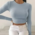 thumbnail image 3 of Fridja Womens Cute Crop Tops Long Sleeve Drawstring Ruched T-Shirts Slim Top, 3 of 8