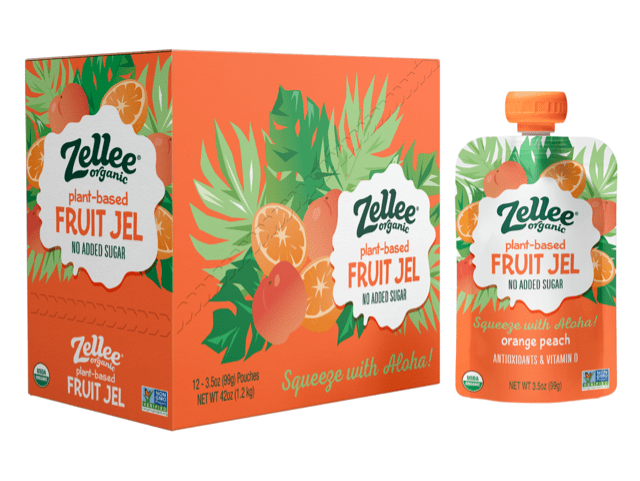 Zellee Organic Orange Peach Plant-Based Fruit Jel Pouches, 12 Ct